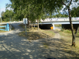 Channel Pathway goes under the bridge on Highway 97 north end of Penticton, Channel Pathway 2011-10.